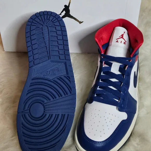 NIKE JORDAN 1 MID ' FRENCH BLUE/ GYM RED' - Picture 4 of 5